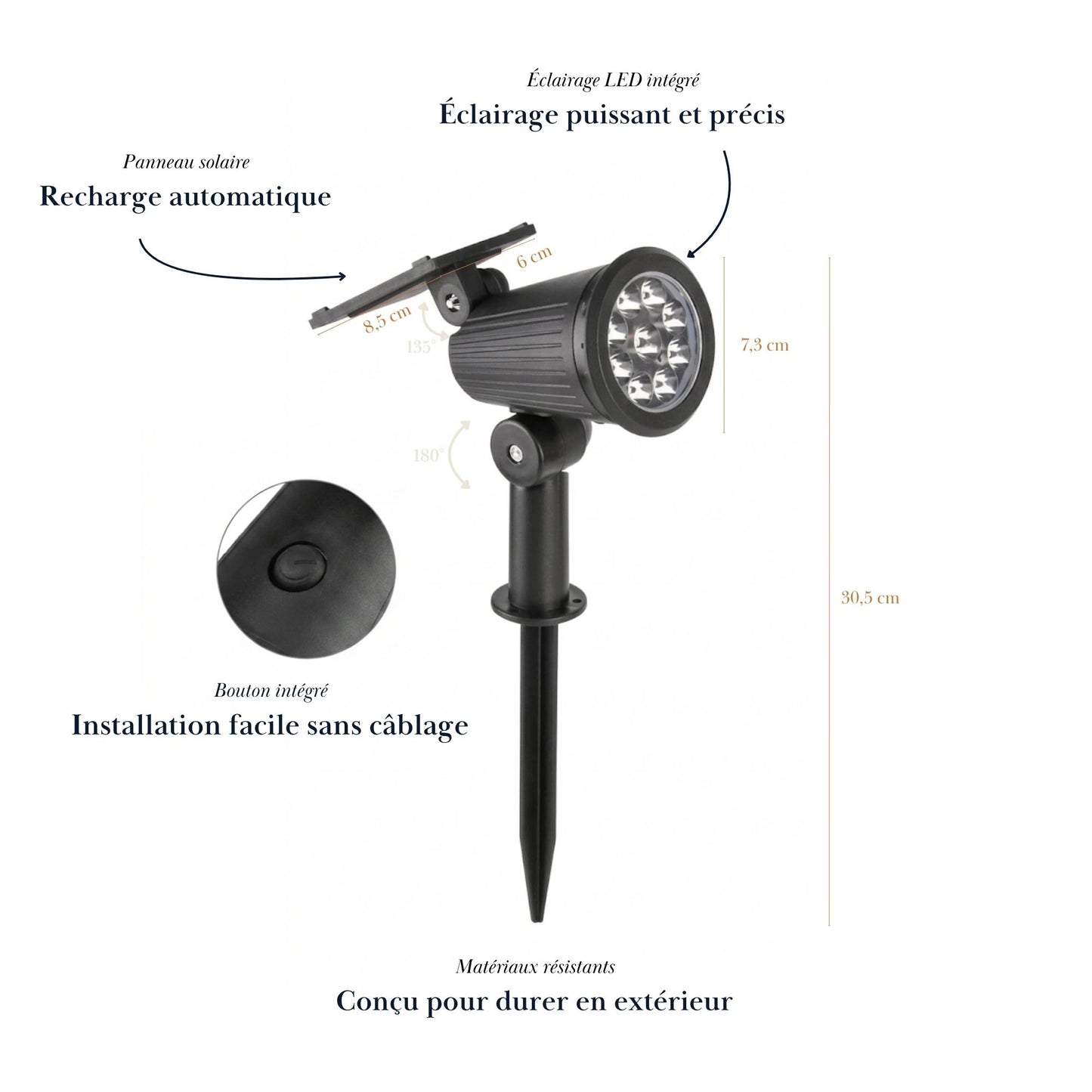 Spot solaire à planter - éclairage orientable - série ambiance
