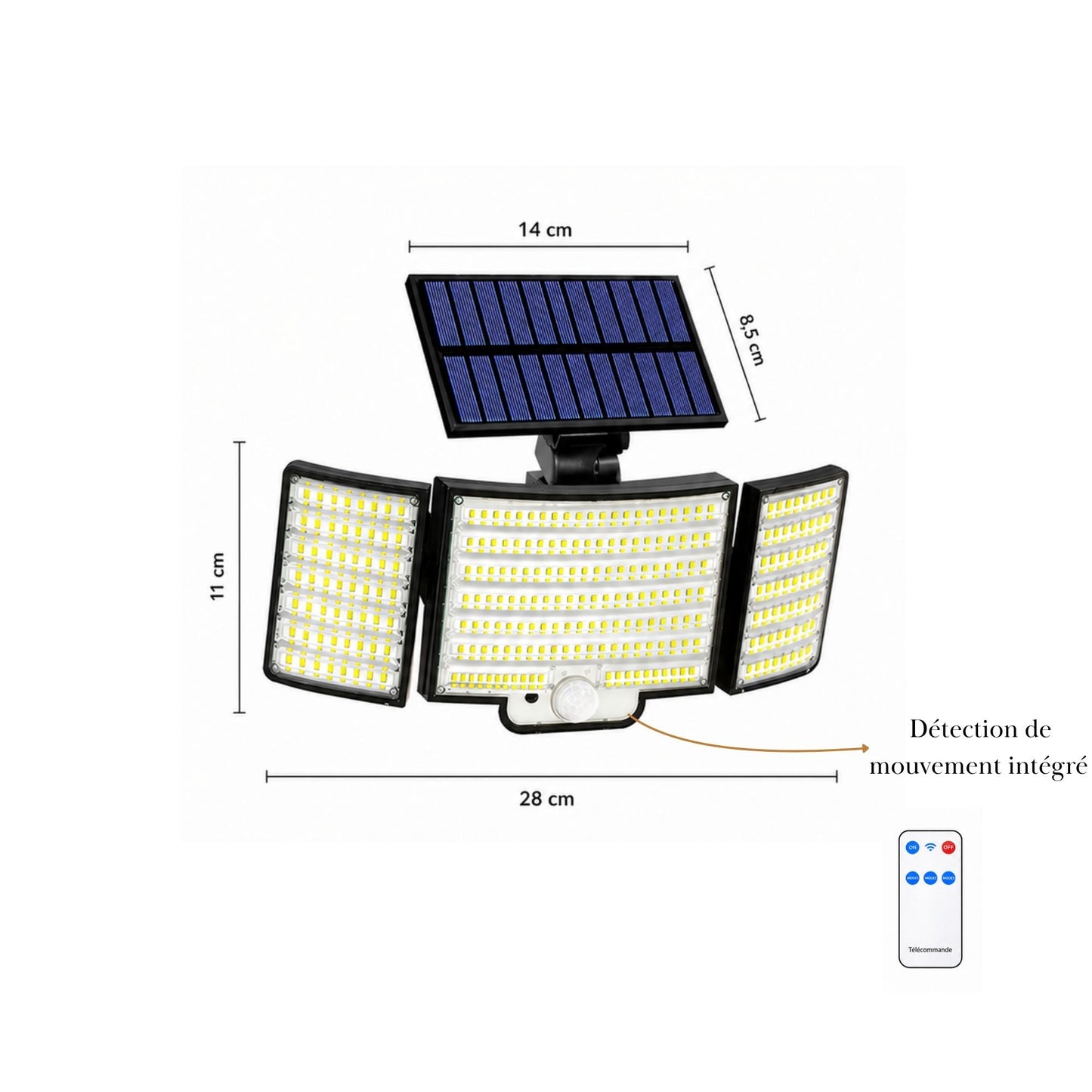 Projecteur solaire - triple panneau orientable -série sécurité