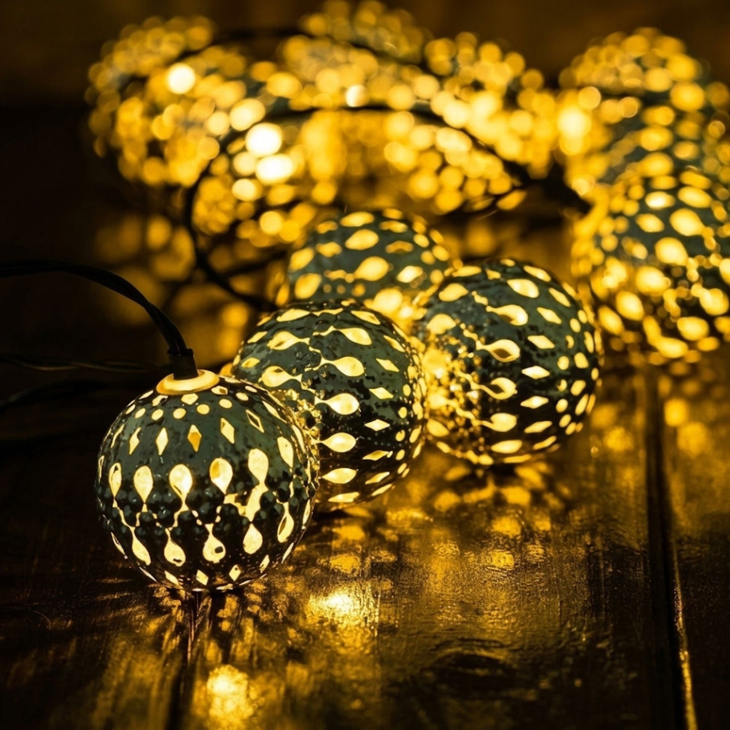 Guirlande solaire extérieure boules lanternes - ambiance chaleureuse - série ambiance