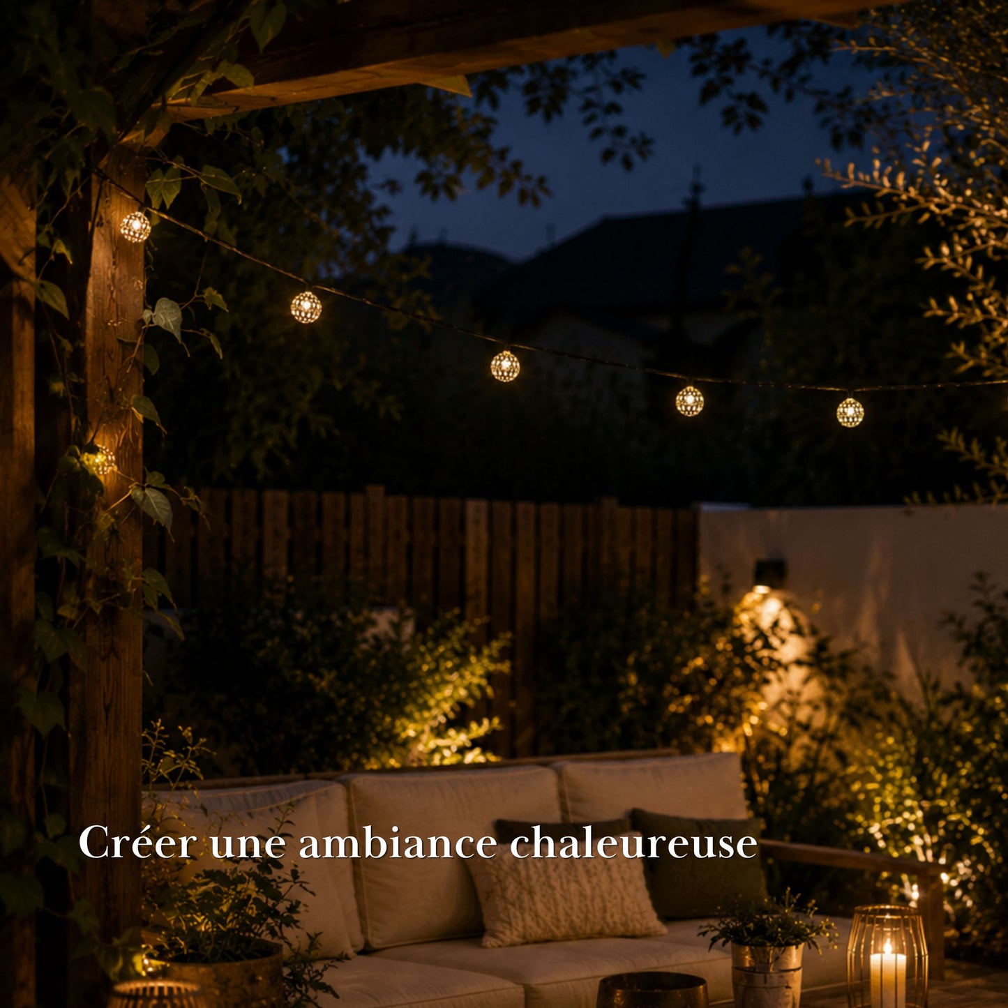 Guirlande solaire extérieure boules lanternes - ambiance chaleureuse - série ambiance