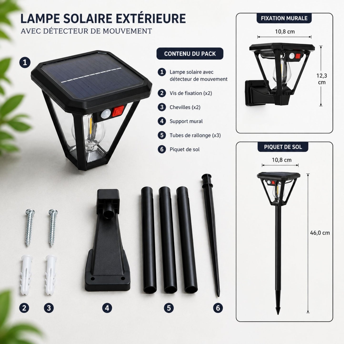 Borne solaire - Lanterne avec détection - Série Classique