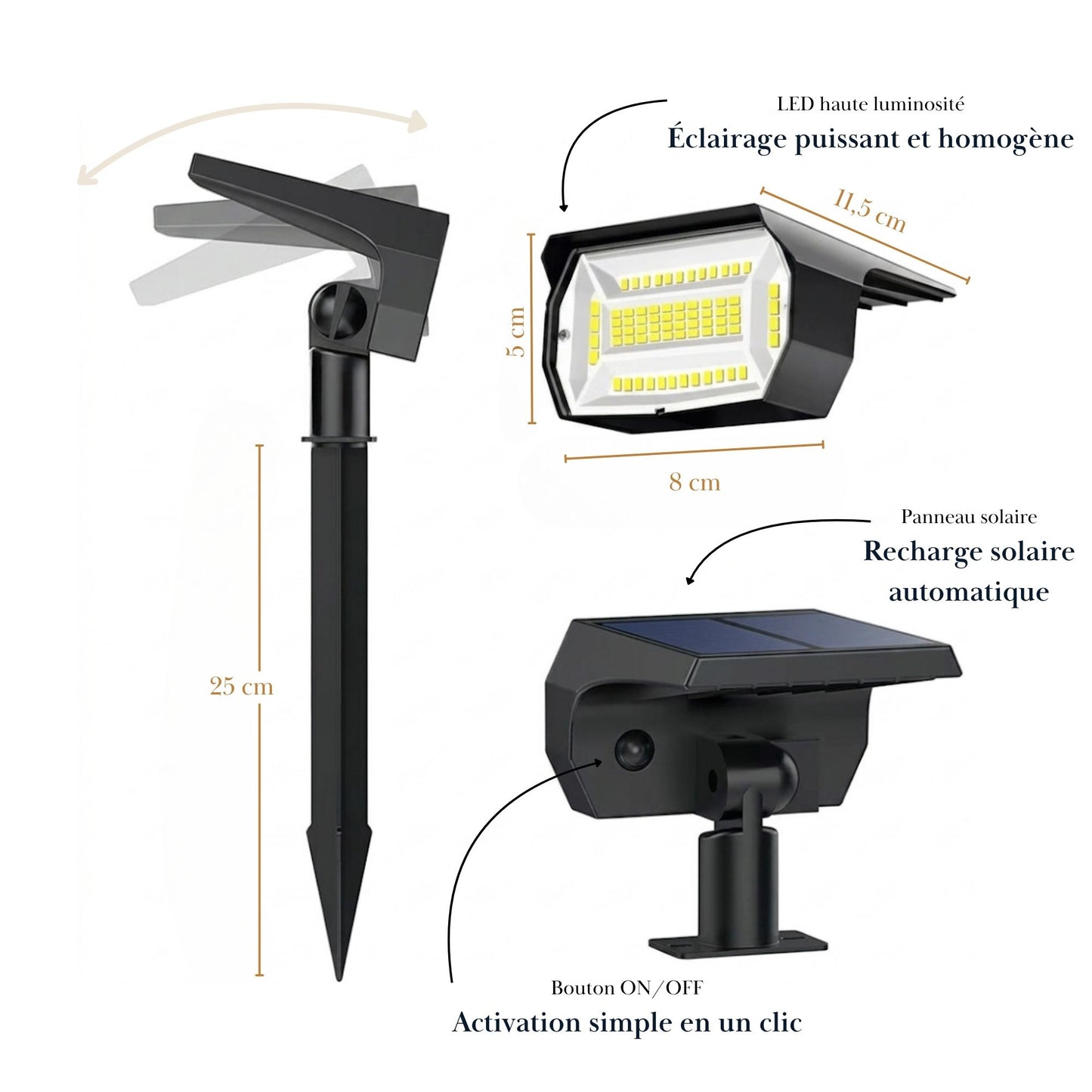 Projecteur solaire - éclairage orientable - série performance